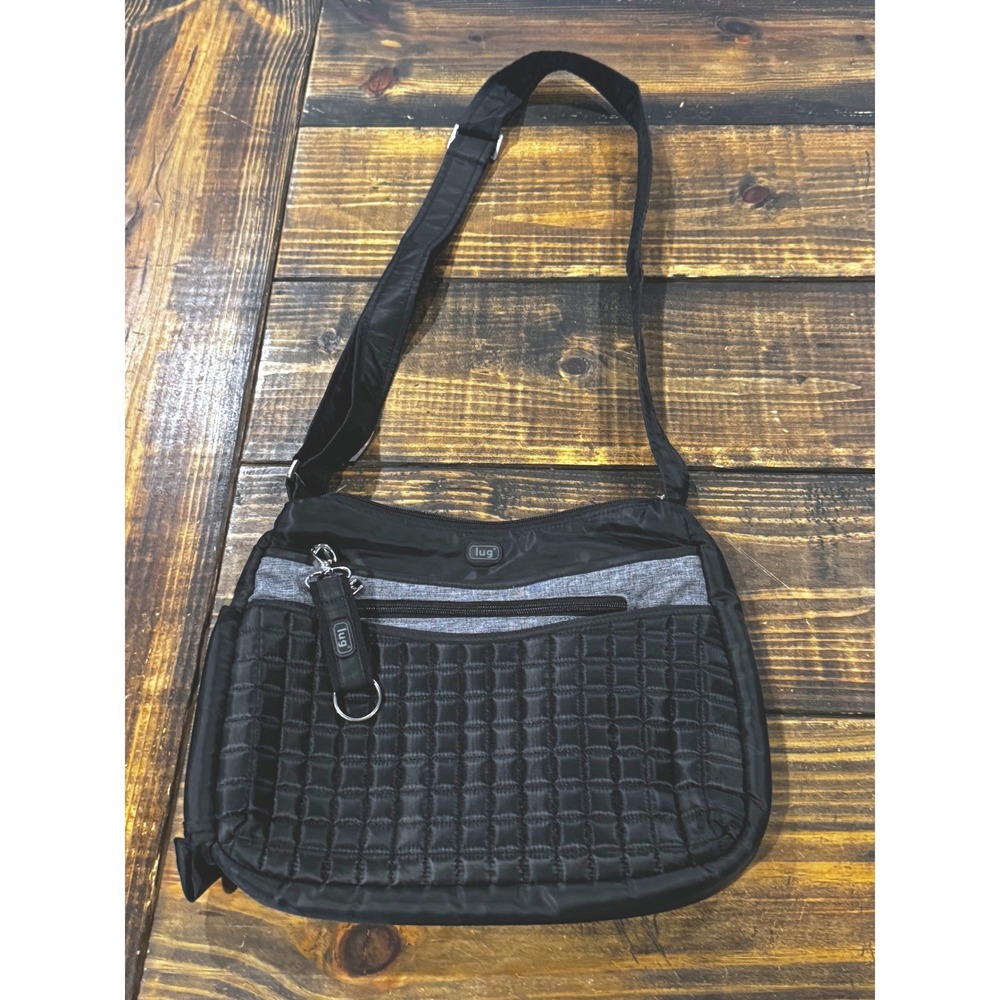 Lug Crossbody Bag Black Quilted Adjustable Strap Multi-Pocket Travel Purse